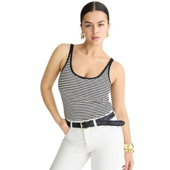 J. CREW Vintage Rib Shelf-Bra Tank Top in Stripe Women's Medium - Picture 1 of 7